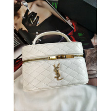 Брендовая женская сумка YSL Gaby Vanity Lacquered Leather White | Стильная и компактная Shoulder Bag из мягкой кожи 01218