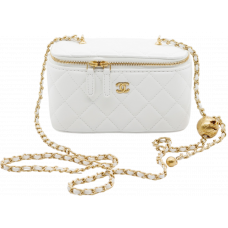 Брендовая женская сумка Chanel Small Classic Pearl Crush Vanity Bag in White/Gold - 012233-ab - Accessbagg