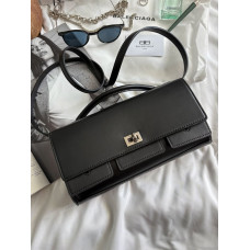 Брендовая женская сумка-клатч Balenciaga Bel Air Clutch Black/Silver | Элегантная и стильная, из натуральной кожи 012595