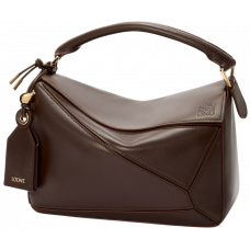 Брендовая женская сумка Loewe Small Featherlight Puzzle Bag in Nappa Lambskin Dark Chestnut - 99092 - 01698