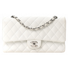 Брендовая женская сумка Chanel Classic Medium Double Flap Bag in Caviar White/Silver - 02047-ab - Accessbagg Брендовая женская сумка Chanel Classic Medium Double Flap Bag in Caviar White/Silver - 02047-ab - Accessbagg