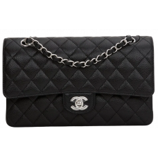 Брендовая женская сумка Chanel Classic Medium Double Flap Bag in Caviar Leather Black/Silver - 11678-ab - Accessbagg Брендовая женская сумка Chanel Classic Medium Double Flap Bag in Caviar Leather Black/Silver - 11678-ab - Accessbagg