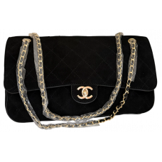 Брендовая женская сумка Chanel Maxi Small Flap Suede Bag Black - 1317-gold Брендовая женская сумка Chanel Maxi Small Flap Suede Bag Black - 1317-gold