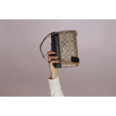 Coach Mini Klare Beige/Brown/Black | Cтильная и компактная женская брендовая сумка Crossbody/Shoulder Bag из экокожи (1516)