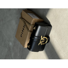 Pinko Love One Mini Vitello Seta Black | Классическая мини-сумка из мягкой натуральной кожи с ласточками (20341-1)