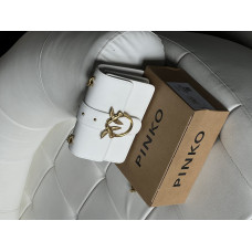 Pinko Love One Mini Vitello Seta White | Классическая мини-сумка из мягкой натуральной кожи с ласточками (20341-2)