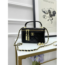 Брендовая женская сумка Chanel Vanity Zip Mini Black | Стильная элегантность в форме бьюти-кейса (20485-1)