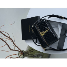 YSL Gaby Vanity Lacquered Black | Брендовая женская сумка из лакированной кожи в стиле ретро | Легендарная элегантность каждый день (20500-4)
