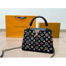 Брендовая женская сумка Louis Vuitton Capucines BB Black/Multicolor | Cтильная и элегантаная, из денима и кожи 76842 Брендовая женская сумка Louis Vuitton Capucines BB Black/Multicolor | Cтильная и элегантаная, из денима и кожи 76842