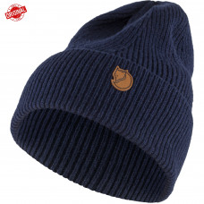 Вязаная шерстяная шапка в рубчик с отворотом Fjallraven Directional Rib Beanie (Dark Navy) 78143.555