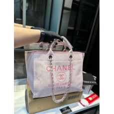 Брендовая женская сумка-шоппер Chanel Deauville Canvas in Light Pink | Стильная и вместительная Tote Bag из текстиля 7860
