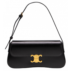 Брендовая женская сумка Celine Medium Lola Shiny Calfskin Black/Gold | Cтильная и компактная shoulder bag из натуральной кожи 991011