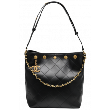 Брендовая женская сумка Chanel Quilted Drawstring Bag in Black/Gold | Стильная и вместительная Tote Bag - 991028