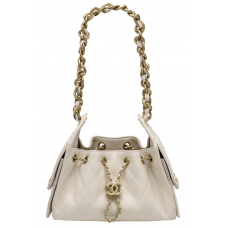 Брендовая женская сумка Chanel 25 Micro Handbag in Grained Calfskin White/Gold - 991065