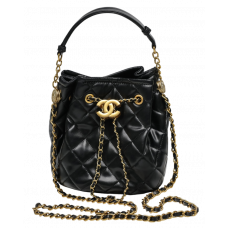 Брендовая женская сумка Chanel Button Bucket Crossbody Bag Lambskin Black - 991071