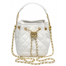Брендовая женская сумка Chanel Button Bucket Crossbody Bag Lambskin White - 991073