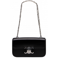 Брендовая женская сумка Celine Chain Claude In Shiny Calfskin Black/Silver | Cтильная и компактная shoulder bag из натуральной кожи 99196