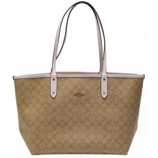 Брендовая женская сумка Coach Reversible Signature City Tote Bag Chalk/Light Khaki | Cтильная и вместительная, из натуральной кожи - 99201
