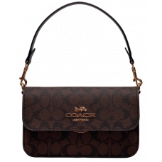 Брендовая женская сумка Coach Brynn Flap In Signature Canvas Brown | Cтильная и компактная, из натуральной кожи - 99254