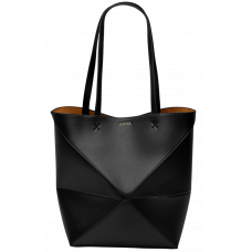 Брендовая женская сумка Loewe Medium Puzzle Leather Tote Bag Black | Вместительный шоппер из натуральной кожи 99363