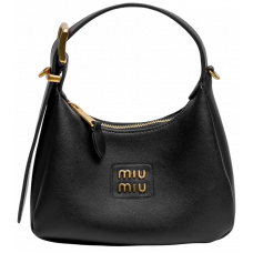 Брендовая женская сумка Miu Miu Leather Hobo Bag Black | Стильная и компактная, из натуральной кожи 99509