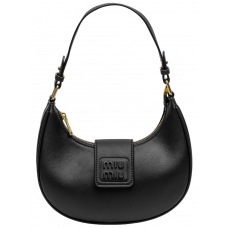 Брендовая женская сумка Miu Miu Leather Hobo Bag Black | Стильная и компактная, из натуральной кожи 99510