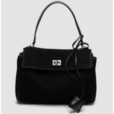 Брендовая женская сумка Balenciaga Rodeo Black Suede/Silver | Стильная и вместительная, из натуральной замши 99670