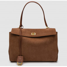 Брендовая женская сумка Balenciaga Rodeo Large Suede Brown/Gold | Стильная и вместительная, из натуральной замши 99752