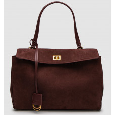 Брендовая женская сумка Balenciaga Rodeo Large Suede Burgundy/Gold | Стильная и вместительная, из натуральной замши 99753