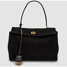 Брендовая женская сумка Balenciaga Rodeo Large Suede Black/Gold | Стильная и вместительная, из натуральной замши 99754