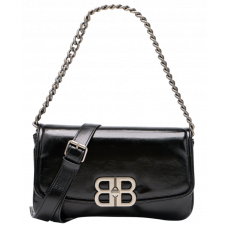 Брендовая женская сумка Balenciaga Small BB Flap Bag Black/Silver | Стильная и компактная shoulder bag - 99819