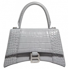 Брендовая женская сумка Balenciaga Hourglass Handbag Small in Crocodile Embossed Calfskin Grey - 99997