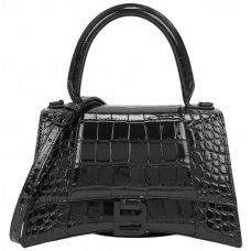 Брендовая женская сумка Balenciaga Hourglass Handbag Small in Crocodile Embossed Calfskin Total Black - 99998