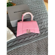 Брендовая женская сумка Balenciaga Hourglass Handbag Small in Crocodile Embossed Calfskin Bright Pink - 99999