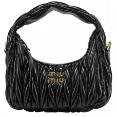 Брендовая женская сумка Miu Miu Wander Matelasse Nappa Mini Hobo Bag Black - A0013