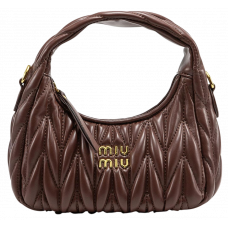 Брендовая женская сумка Miu Miu Wander Matelasse Nappa Mini Hobo Bag Brown - A0063
