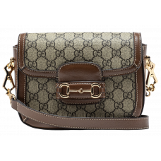 Брендовая женская сумка Gucci Horsebit 1955 Small Shoulder Bag Beige/Dark Brown - G185