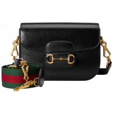 Брендовая женская сумка Gucci Horsebit 1955 Small Shoulder Bag in Black Leather - #art0456 - A0097