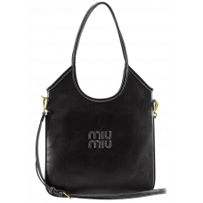 Брендовая женская сумка-шоппер Miu Miu Ivy Medium Leather Tote Bag Black - 99498 - A0100