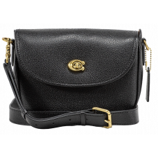 Брендовая женская сумка Coach Soft Pebble Saddle Bag Black - A0130
