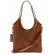 Брендовая женская сумка-шоппер Miu Miu Ivy Medium Leather Tote Bag Cognac - 99499 - A0169