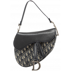 Брендовая женская сумка Dior Saddle Bag with Strap Blue Oblique Jacquard and Smooth Calfskin - A0214