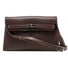 Брендовая женская сумка Hermes Kelly Pochette Mini Handbag Chocolate/Silver Hardware - A0366