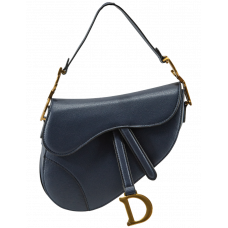 Брендовая женская сумка Dior Mini Saddle Bag with Strap Navy Blue Grained Calfskin - A0391