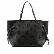 Брендовая женская сумка Louis Vuitton Neverfull MM Tote Bag in Monogram Empreinte Leather Black - A0409