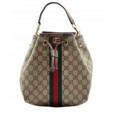 Брендовая женская сумка Gucci Ophidia Small Bucket Bag Beige and Brown GG Canvas - A0412