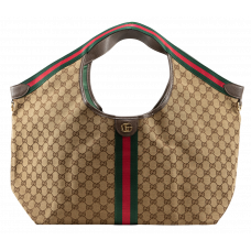 Брендовая женская сумка Gucci Giglio Large Tote Bag Beige and Brown GG Canvas - A0414