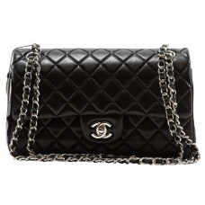 Брендовая женская сумка Chanel Classic 2.55 Medium Double Flap Black/Silver - C422 - A0422