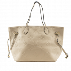 Брендовая женская сумка Louis Vuitton Neverfull MM Tote Bag in Monogram Empreinte Leather Creme - A0425
