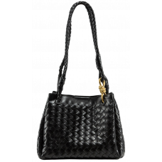 Брендовая женская сумка Bottega Veneta Small Parachute Bag in Black Intrecciato Leather - A0448